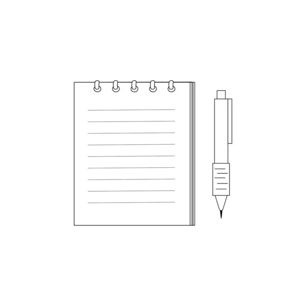 Rugós Notepad Jegyzetek Írás Toll Lapos Stílus Elszigetelt Vektor Illusztráció — Stock Vector