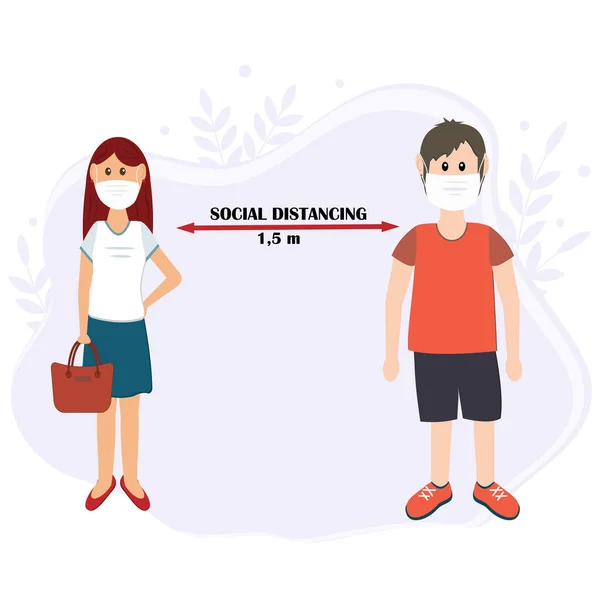 Distancia Social Entre Las Personas Ilustración Del Vector Color Estilo — Vector de stock