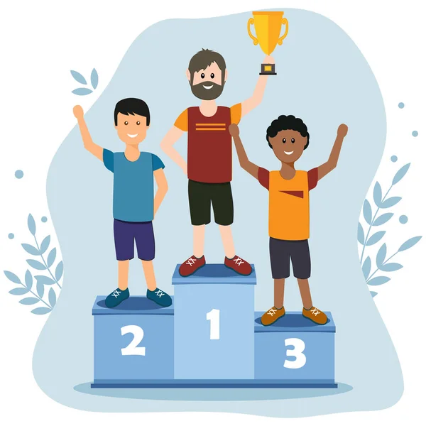 Erkek sporcular podyumda duruyor, düz stil, tasarım, dekorasyon, afiş, poster