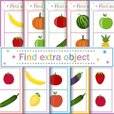 Sebzeler, meyveler ve böğürtlenler, şekiller ve renkler hakkında bir dizi eğitim kartı. Çocuk kitapları tasarımı, anaokulu eğitimi.