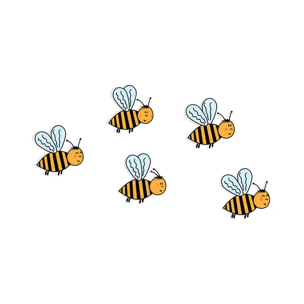 Rój Pszczół Latających Białym Tle Ilustracja Wektora — Wektor stockowy