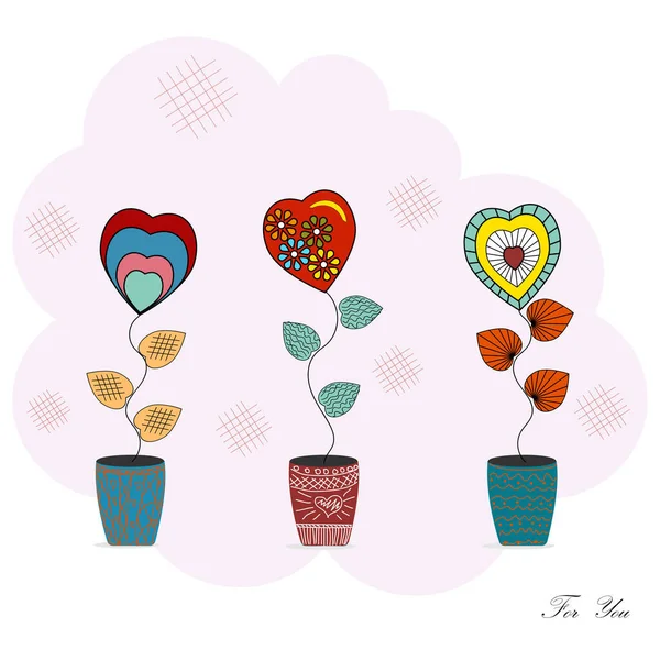 Αφηρημένα Λουλούδια Μια Κατσαρόλα Μορφή Της Καρδιάς Έγχρωμη Απεικόνιση Που — Διανυσματικό Αρχείο