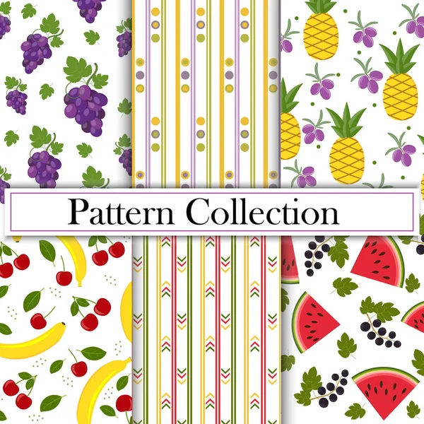 Set Collection Fruit Geometric Patterns Image Berries Fruits Vector White — Stock Vector