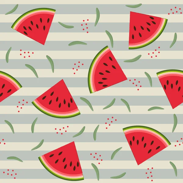 Fruchtmuster Mit Wassermelone Und Blättern Vektor Beigefarbener Hintergrund Textur Druck — Stockvektor