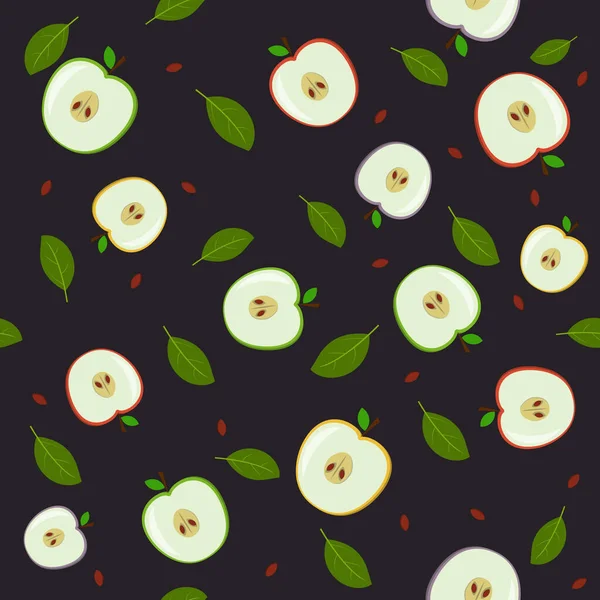 Ein Muster Aus Früchten Bunten Äpfeln Einem Abschnitt Und Blättern — Stockvektor