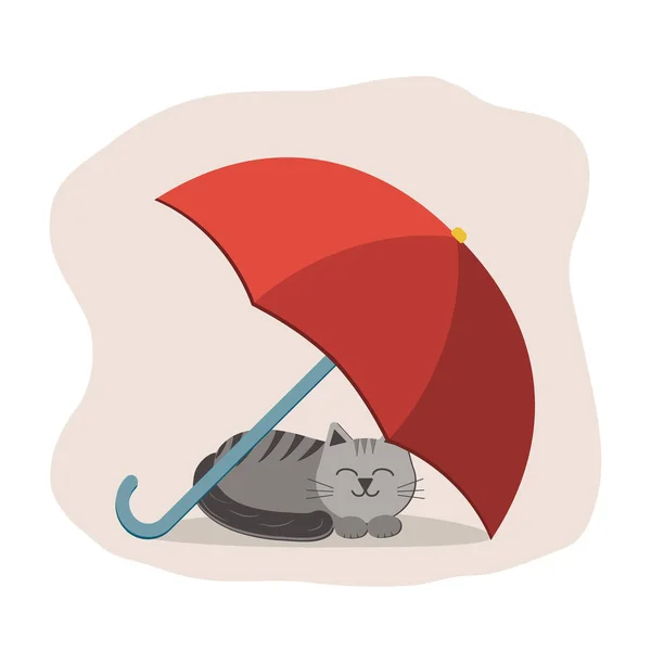 Cat Lying Umbrella Color Vector Illustration Flat Style White Background — Stock Vector