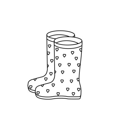 kauçuk çizmeler siyah dış hat beyaz arkaplan, boyama, tasarım, dekorasyon, simge, işaret, çizim