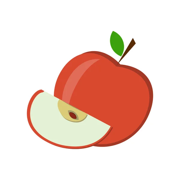 Pomme Rouge Entière Découpée Plat Isolée Sur Fond Blanc Clipart — Image vectorielle