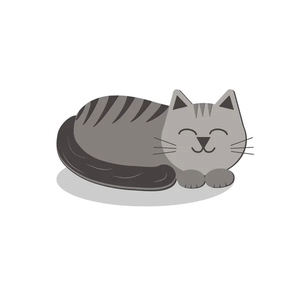 Chat Dormant Gris Isolé Sur Fond Blanc Style Plat Illustration — Image vectorielle