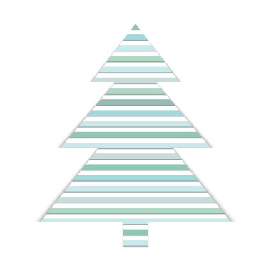 Beyaz arkaplanda yeşil çizgili soyut Noel ağacı, renk vektörü illüstrasyonu, kırpma, tasarım, dekorasyon, simge, işaret, çizim, afiş, logo