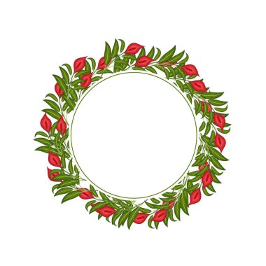 Kapalı alan bitkisinin yuvarlak çerçevesi kırmızı, renk vektörü illüstrasyonu, tasarım, dekorasyon