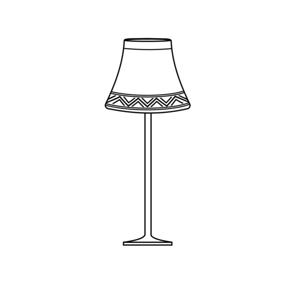 Floor Lamp Lampshade Black Outline White Background Vector Illustration Sketch — Stock Vector