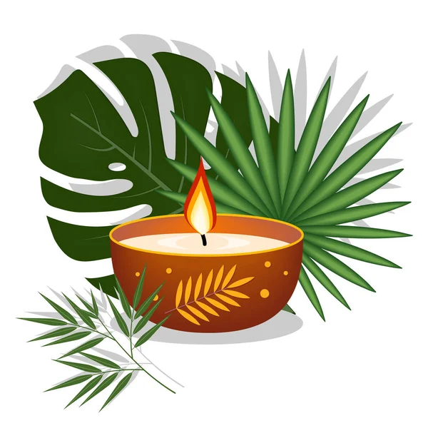 Vela Decorada Sobre Fondo Hojas Tropicales Clipart Diseño Decoración Icono — Vector de stock