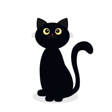 Cadılar Bayramı için siyah kedi beyaz arka planda izole edilmiş, vektör illüstrasyonu, clipart, tasarım, dekorasyon