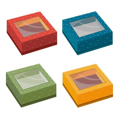 Beyaz arkaplan, kırpma, tasarım, dekorasyon, pankart üzerinde çok renkli hediye kutuları, izole edilmiş renk vektör çizimi