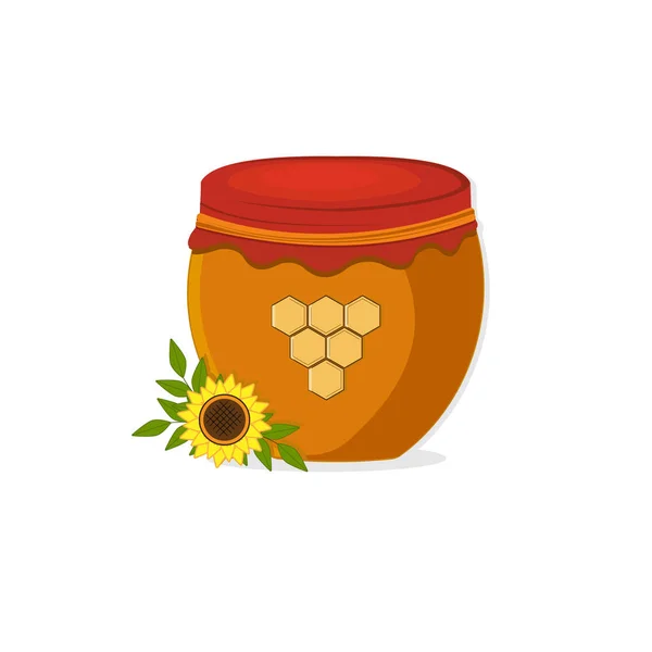 带有蜂蜜和葵花籽的罐子 白色背景 彩色矢量插图 剪贴簿 — 图库矢量图片