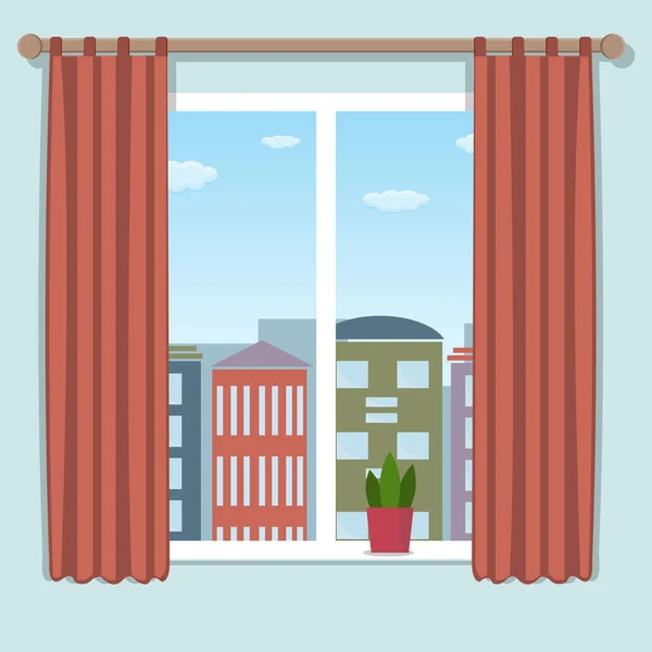 Stadt Mit Fenster Tag Farbvektorillustration Stil Von Flach Cliparts Design — Stockvektor