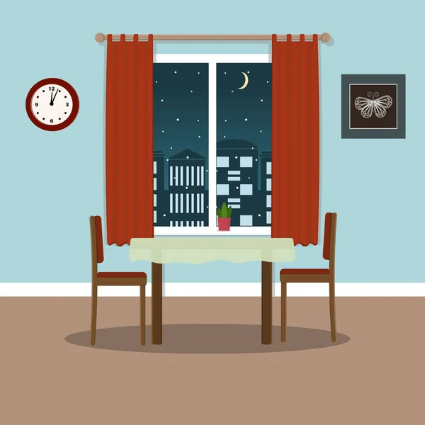 Küche Oder Flur Interieur Tisch Und Stühle Auf Einem Fensterhintergrund — Stockvektor