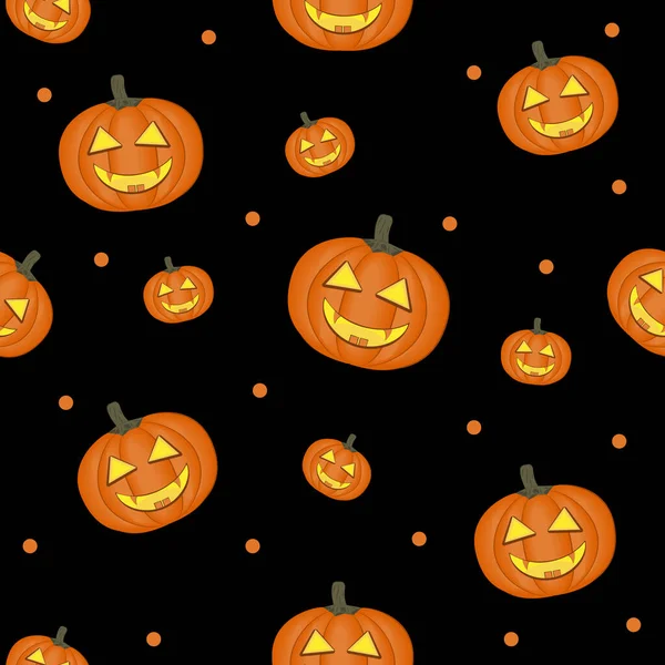 Halloween Kürbismuster Auf Schwarzem Hintergrund Farbvektorillustration Flachen Stil Druck Textur — Stockvektor