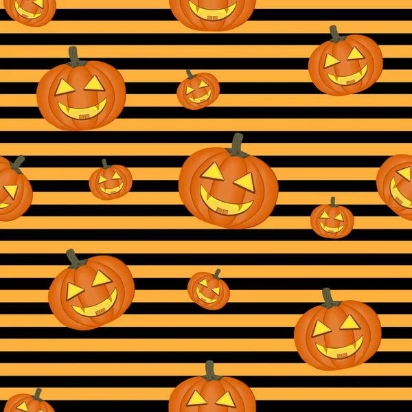 Halloween Dynia Wzór Pomarańczowym Tle Czarnymi Paskami Wektor Ilustracja Płaskim — Wektor stockowy