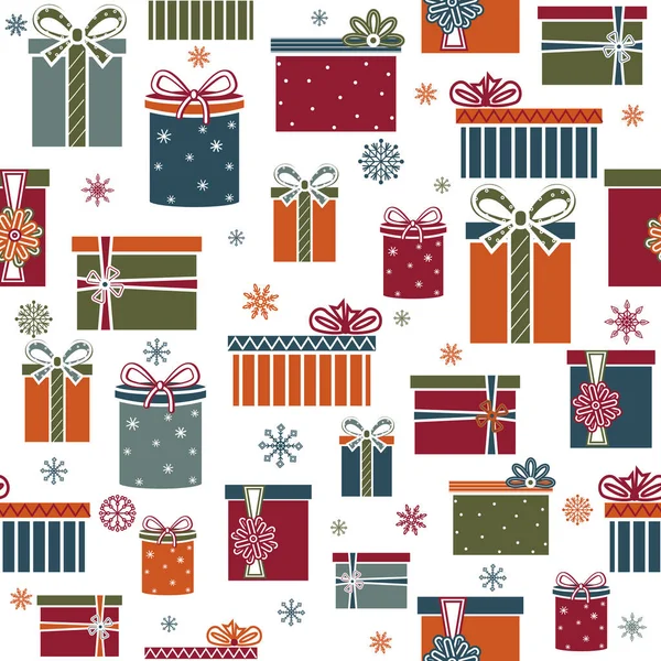 Patrón Navidad Regalos Multicolores Sobre Fondo Blanco Color Boho Ilustración — Vector de stock
