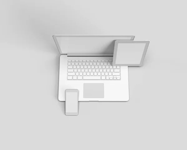 Rendering Laptop Tablet Und Handy Auf Weißem Isoliertem Hintergrund Minimale — Stockfoto