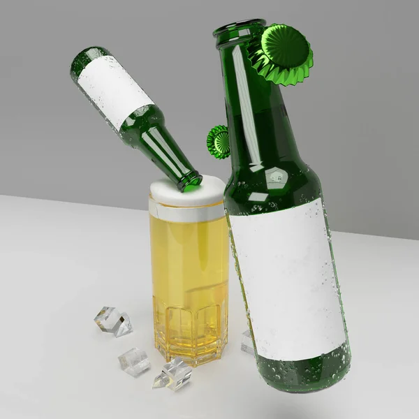 Rendering Birra Vetro Sfondo Bianco Isolato — Foto Stock