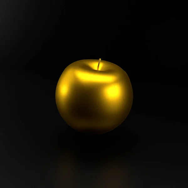 Gold Apple Rendering Illustration Auf Schwarzem Hintergrund Stockbild