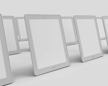 İzole edilmiş beyaz arkaplan üzerinde 3D tablet çizimi, 3B illüstrasyon