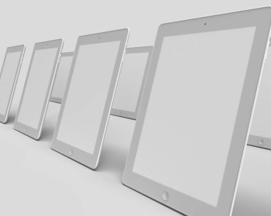 İzole edilmiş beyaz arkaplan üzerinde 3D tablet çizimi, 3B illüstrasyon