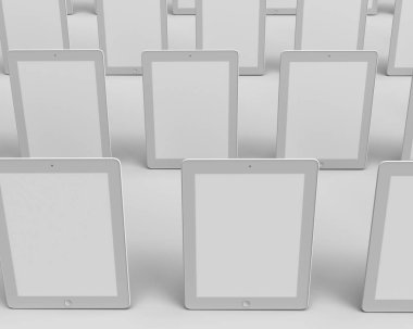 İzole edilmiş beyaz arkaplan üzerinde 3D tablet çizimi, 3B illüstrasyon
