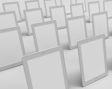 İzole edilmiş beyaz arkaplan üzerinde 3D tablet çizimi, 3B illüstrasyon