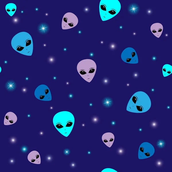 Nahtloses Muster Mit Aliens Ufo Humanoide Dunkelblauer Hintergrund Vektor Illustration — Stockvektor