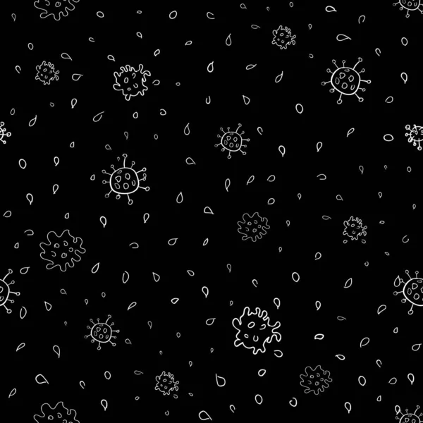 単純な背景を描いた パンデミック 武漢ウイルス 黒の白い コロナウイルスのシームレスなパターン Covid 19の分子との無限の背景 手描き — ストックベクタ