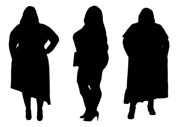 Ensemble Silhouettes Femmes Obèses Dumplings Femmes Taille Xxl Belles Femmes — Image vectorielle