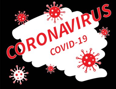 Coronavirus posteri. Kırmızı moleküllü beyaz ve yeşil arkaplan