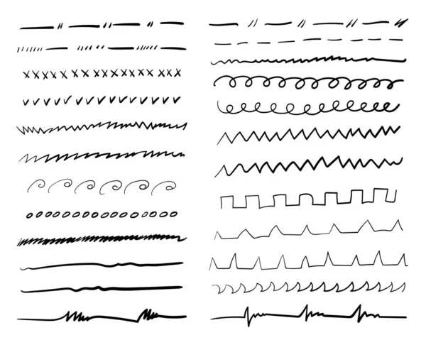 Sada Vektorových Čar Štětce Podtržení Kruhy Značky Izolovaný Bílém Vektorová — Stockový vektor