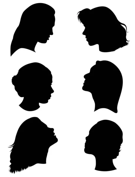 Conjunto Siluetas Mujer Perfil Iconos Femeninos Vectoriales Ilustraciones Aisladas Diferentes — Vector de stock