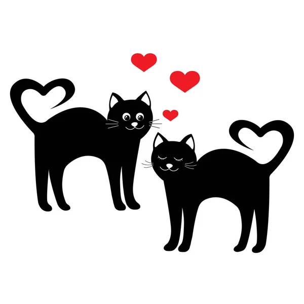 Black Cats Love Pair Kitties Couple Relationships Positive Emotions Isolated — Stock Vector