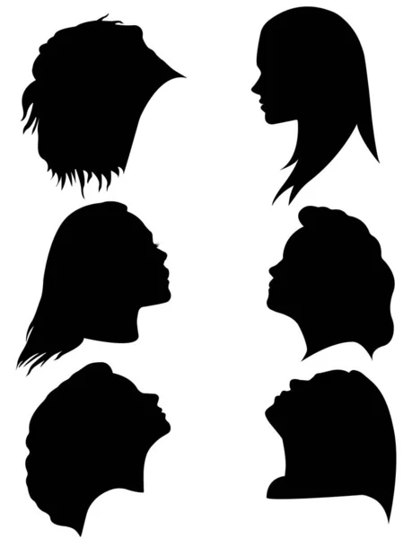 Set Von Silhouetten Von Frauengesichtern Vielfältige Frisuren Vektoriilustration — Stockvektor