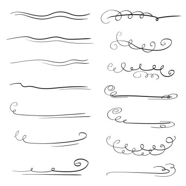 Elle çizilmiş karalama stili koleksiyonu çeşitli şekiller, altçizgiler. Sanat çizgileri. Beyazda izole edilmiş. Vektör illüstrasyonu