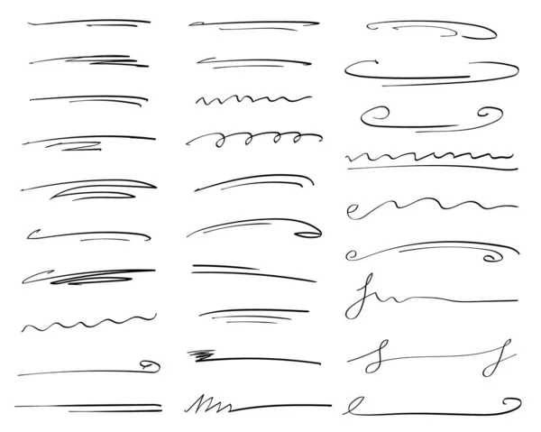 Handgezeichnete Sammlung Von Doodle Stil Verschiedenen Formen Unterstreicht Kunstlinien Isoliert — Stockvektor