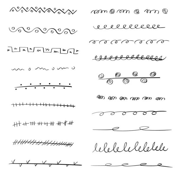 Collection Dessinée Main Style Doodle Diverses Formes Souligne Art Lines — Image vectorielle