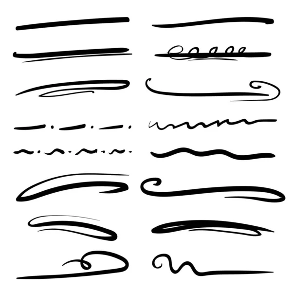 Ensemble Lignes Faites Main Lignes Brosse Souligne Collection Dessinée Main — Image vectorielle