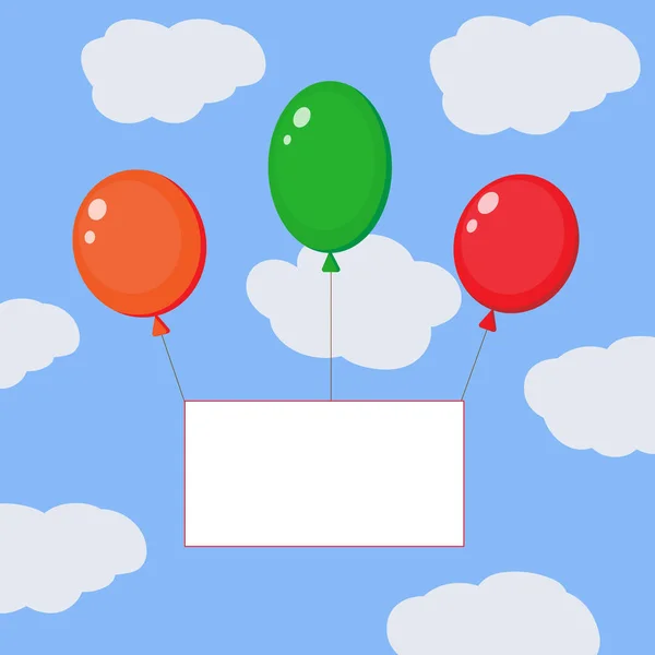 Flygende Ballonger Med Banner Styret Informasjon Gratulerer Kunngjøringer Enhver Tekst – stockvektor