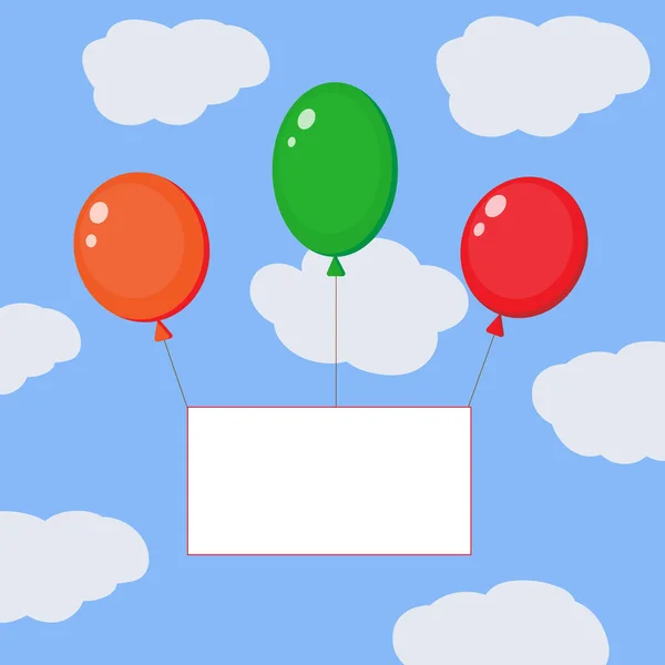 Globos Voladores Con Pancarta Junta Información Felicitaciones Anuncios Puede Añadir — Vector de stock