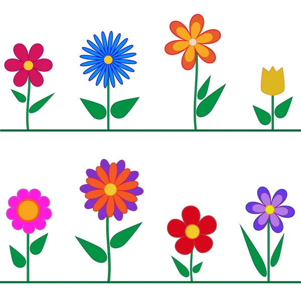 Différentes Fleurs Vectorielles Lumineuses Simples Ensemble Plantes Différentes Floral Botanique — Image vectorielle