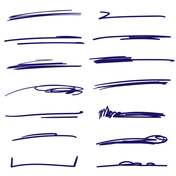 Ensemble Lignes Faites Main Lignes Brosse Souligne Collection Dessinée Main — Image vectorielle