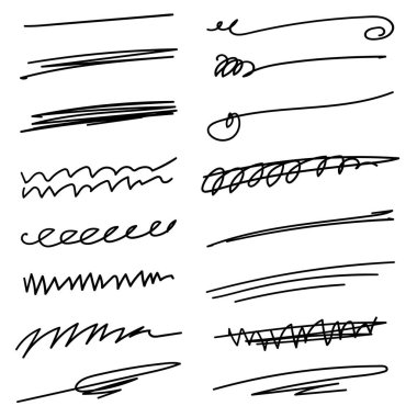 Çeşitli şekillerde el yapımı karalama koleksiyonu. Sanat çizgileri. Beyazda izole edilmiş. Vektör illüstrasyonu