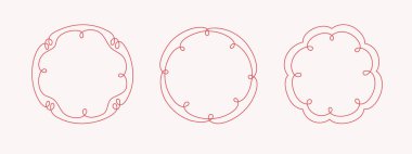 El yapımı dalgalı coquette çerçeve seti, kıvrımlı kıvrımlı kıvrımlı kıvrımlı fiyonk, kurdele kadrosu, modaya uygun, modaya uygun, tuhaf kenarlar, zarif sınır tasarım pulları. İzole edilmiş. Vektör
